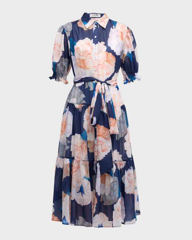 Ellie Tiered Floral-Print Midi Shirtdress